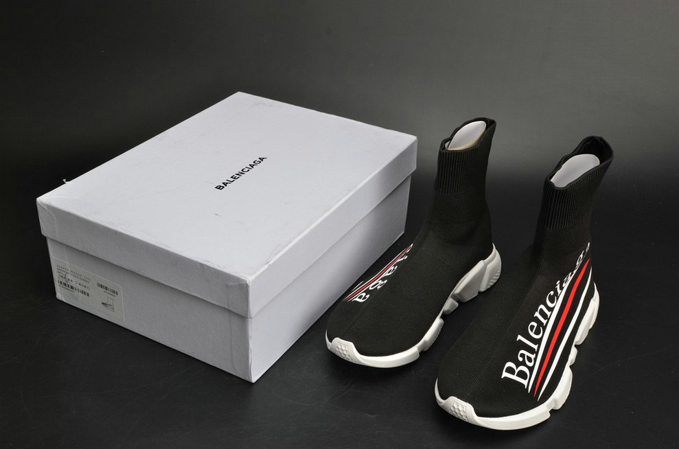 Balenciaga Speed Trainer Knit High Top Sneakers Three Logo Black Balenciaga For Sale